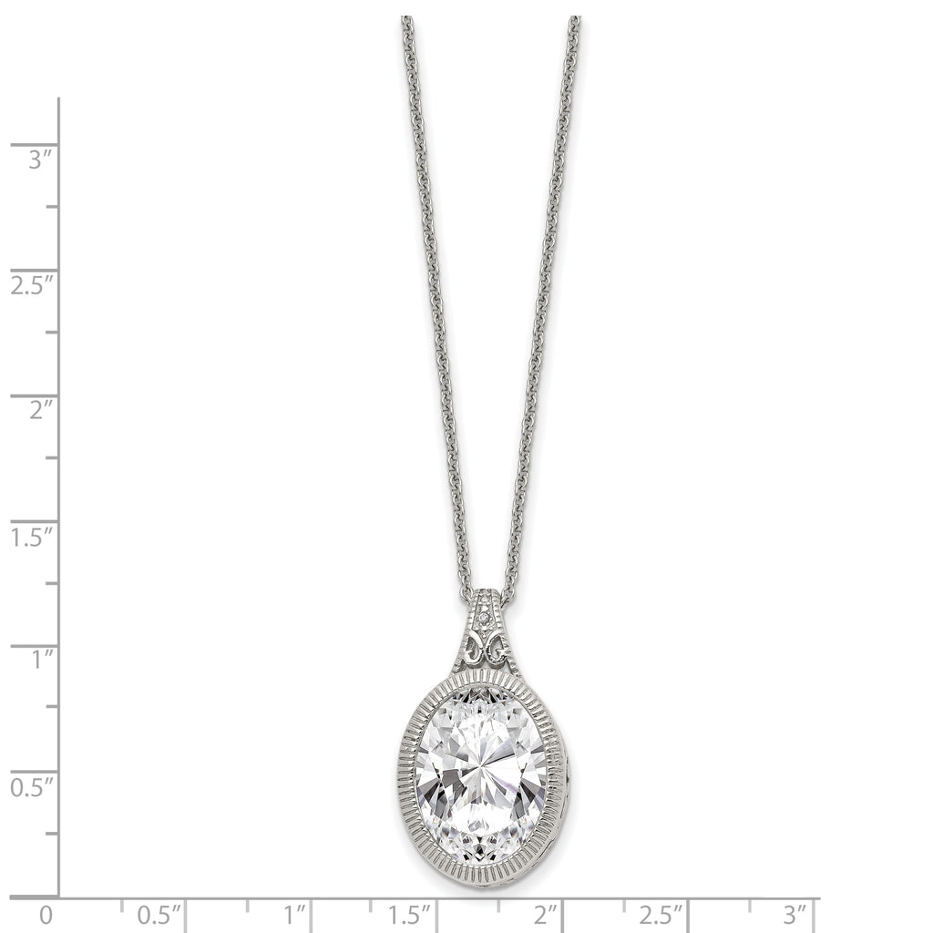 Chisel Stainless Steel Brushed and Polished Crystal Oval Pendant on an 18 inch Cable Chain Necklace