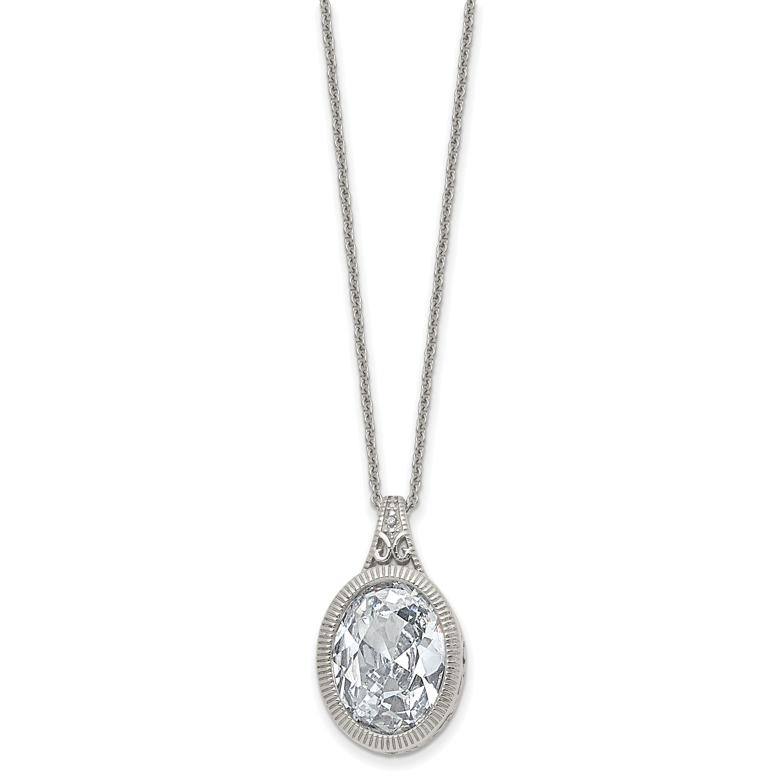 Chisel Stainless Steel Brushed and Polished Crystal Oval Pendant on an 18 inch Cable Chain Necklace Main image