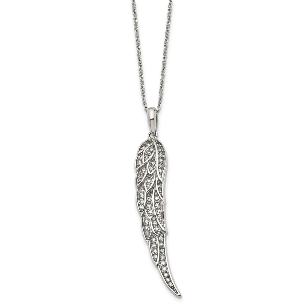 CZ Wing Pendant Necklace in Stainless Steel