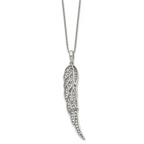CZ Wing Pendant Necklace in Stainless Steel
