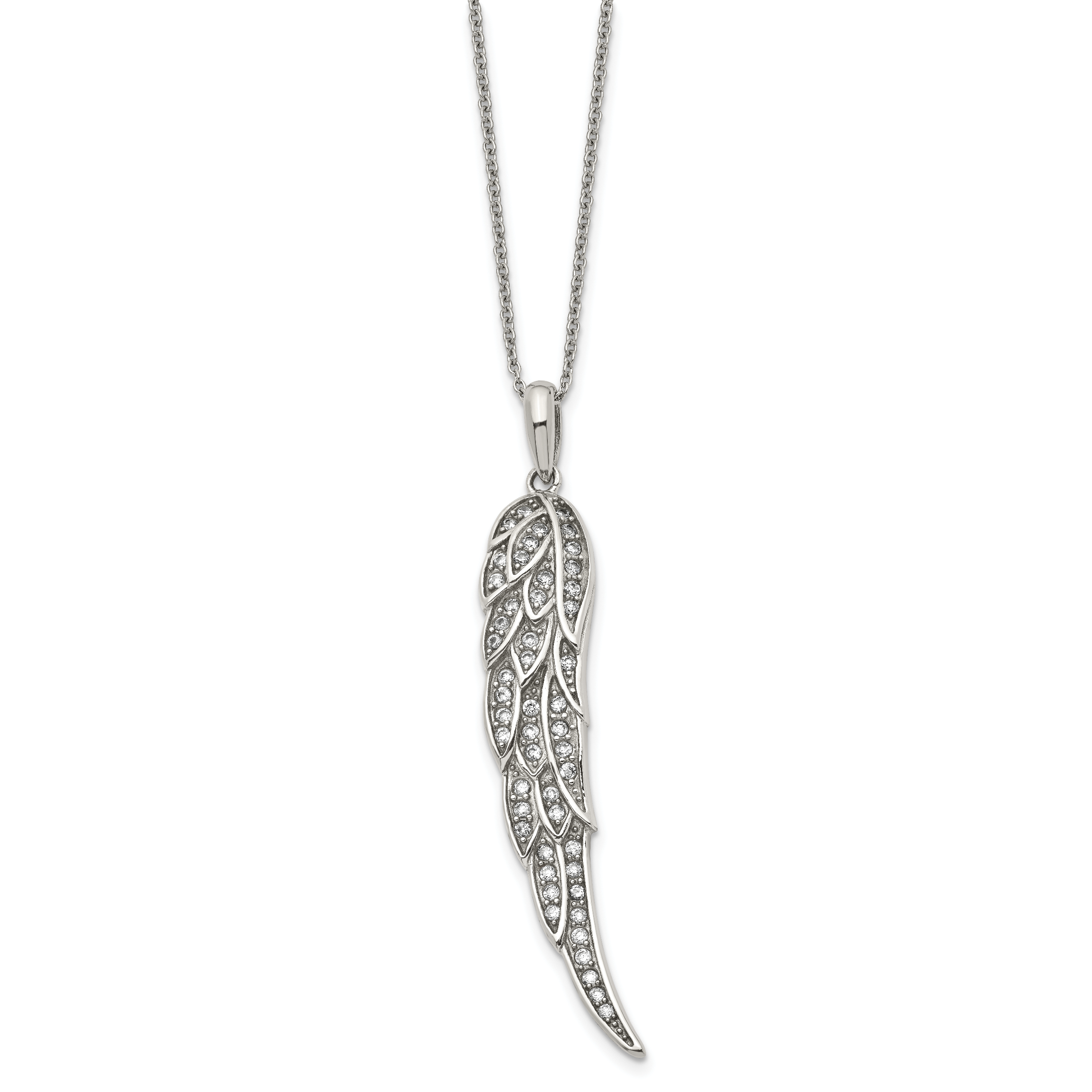 CZ Wing Pendant Necklace in Stainless Steel