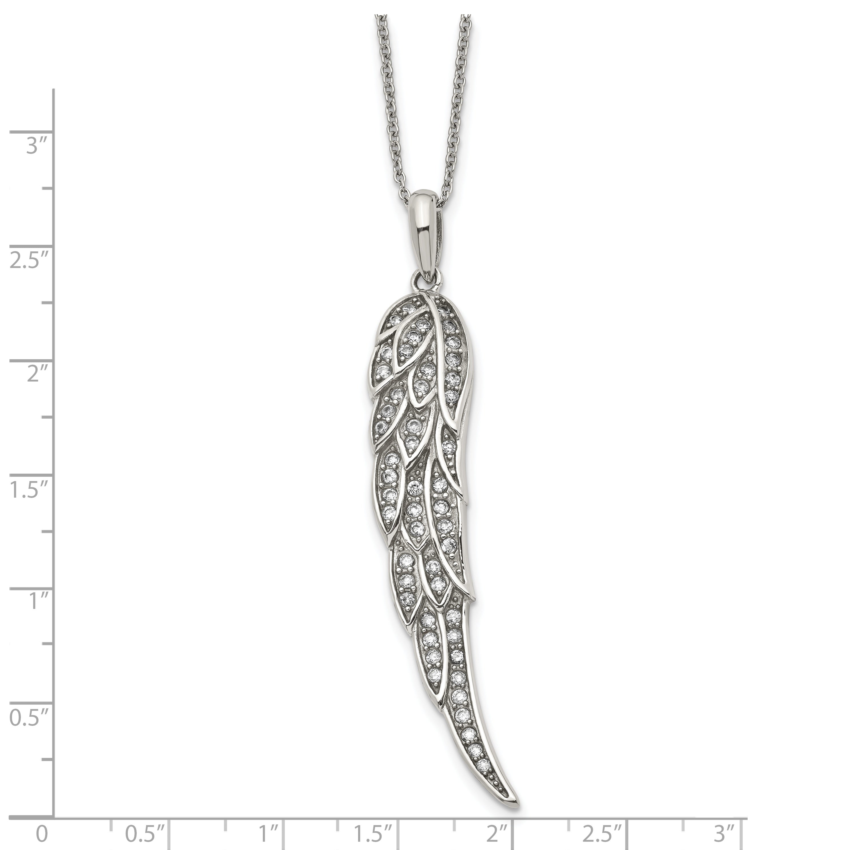 Stainless Steel Polished w/CZ Wing 20in w/2in ext Necklace