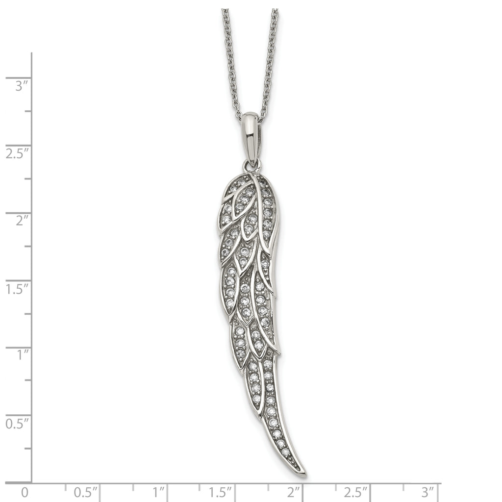 CZ Wing Pendant Necklace in Stainless Steel