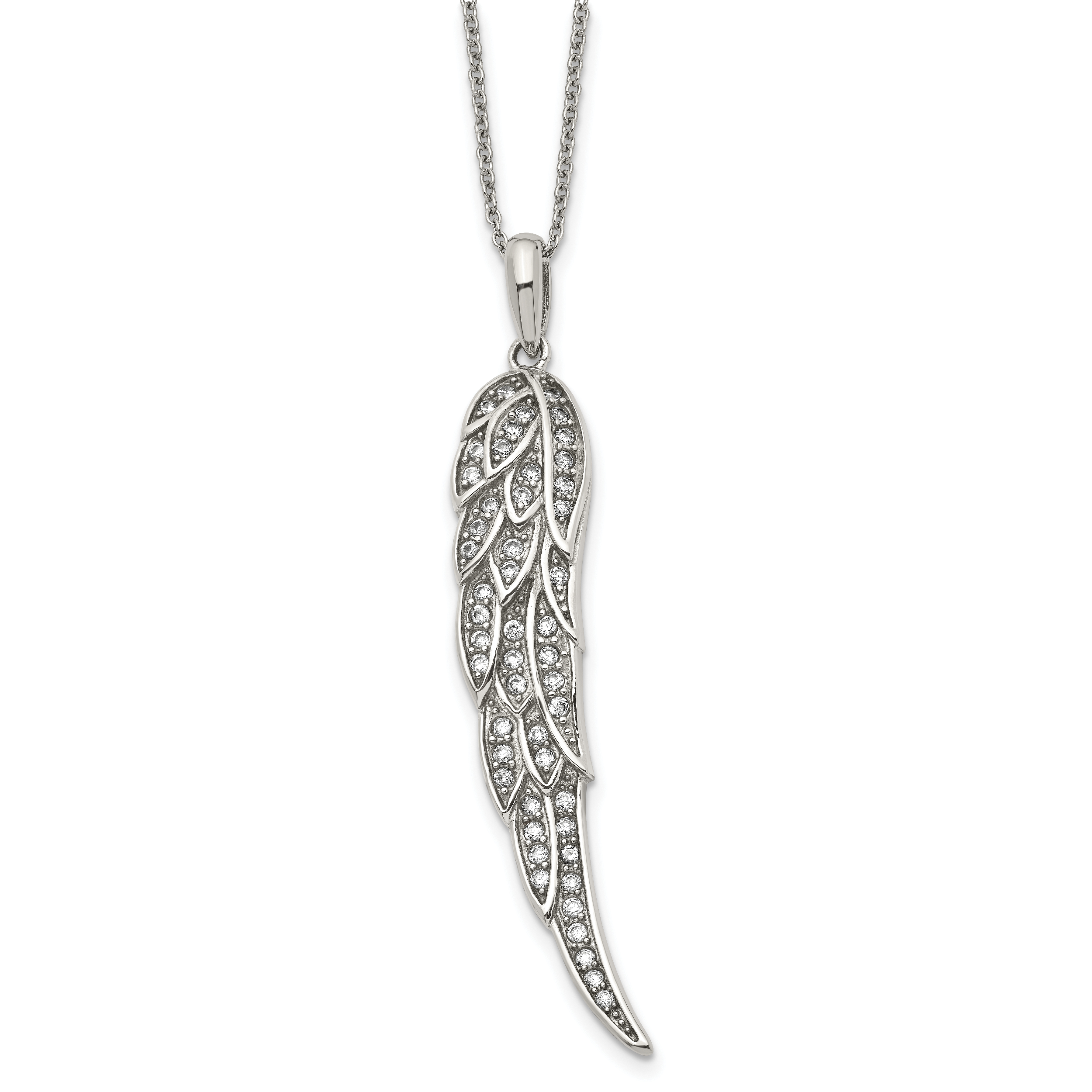 Stainless Steel Polished w/CZ Wing 20in w/2in ext Necklace Main image