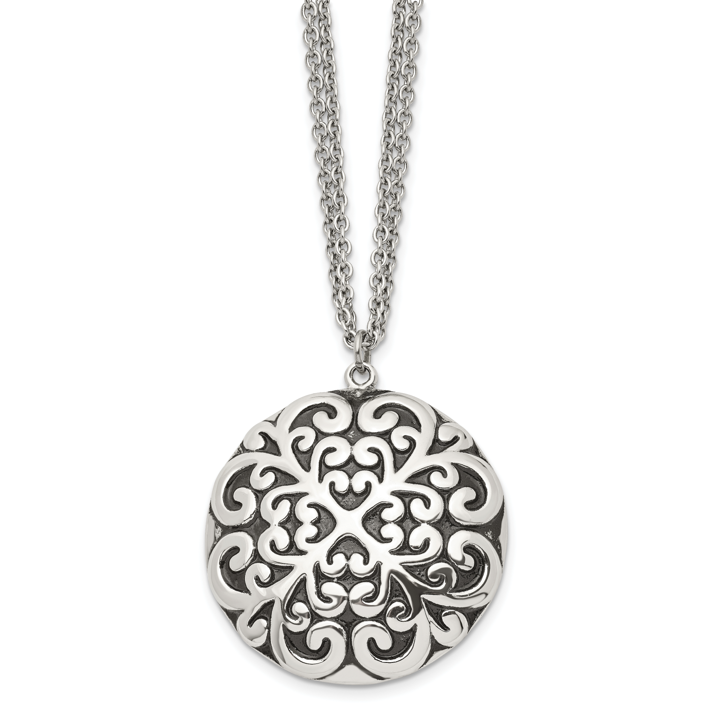 Chisel Stainless Steel Antiqued and Polished Circle Pendant on an 18 inch Multi-Strand Cable Chain Necklace Main image