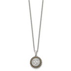 Chisel Stainless Steel Antiqued and Polished Yellow IP-plated with CZ Circle Pendant on an 18 inch Cable Chain Necklace