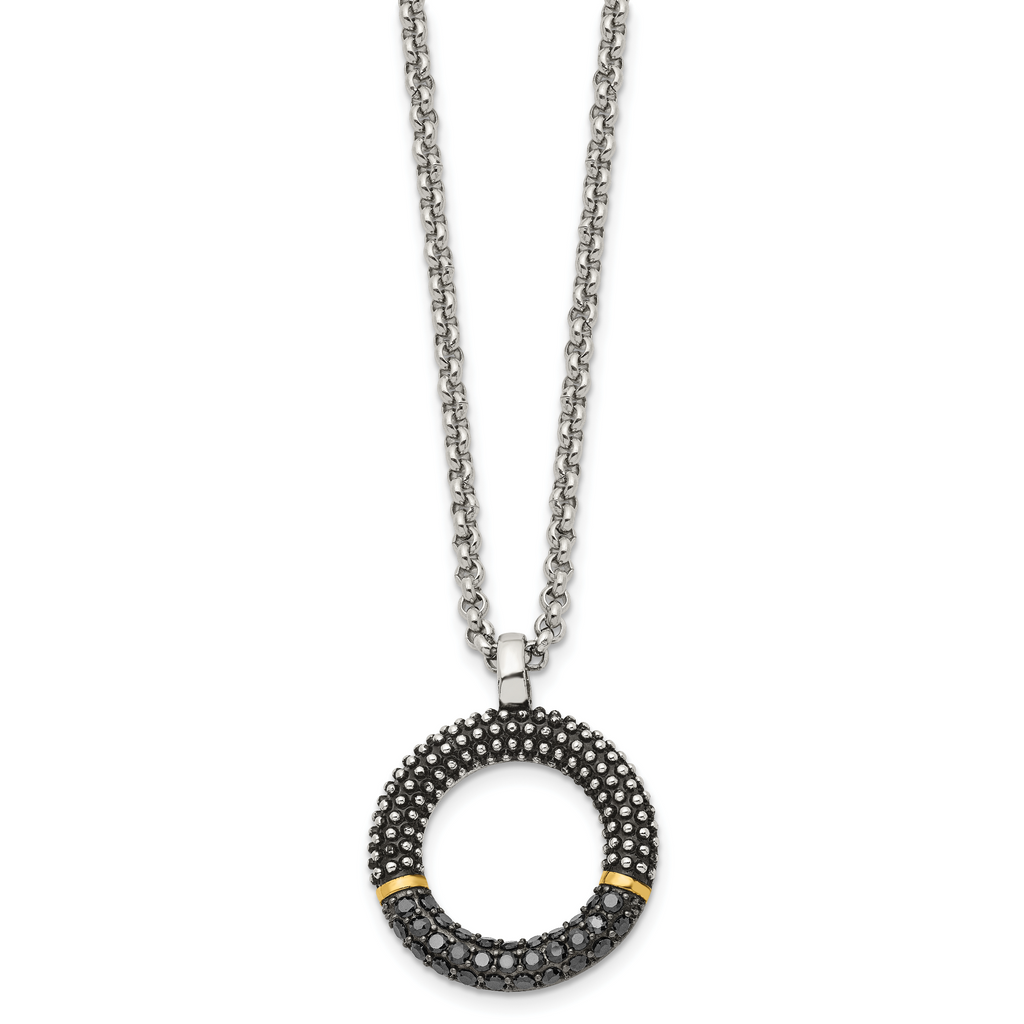 Antiqued Black CZ Necklace in Stainless Steel with Gold-Tone Accent