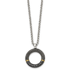 Antiqued Black CZ Necklace in Stainless Steel with Gold-Tone Accent