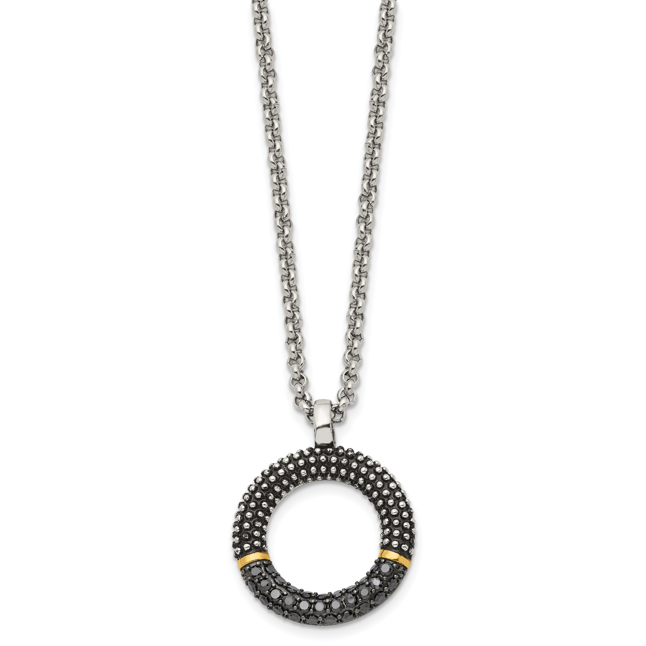 Antiqued Black CZ Necklace in Stainless Steel with Gold-Tone Accent