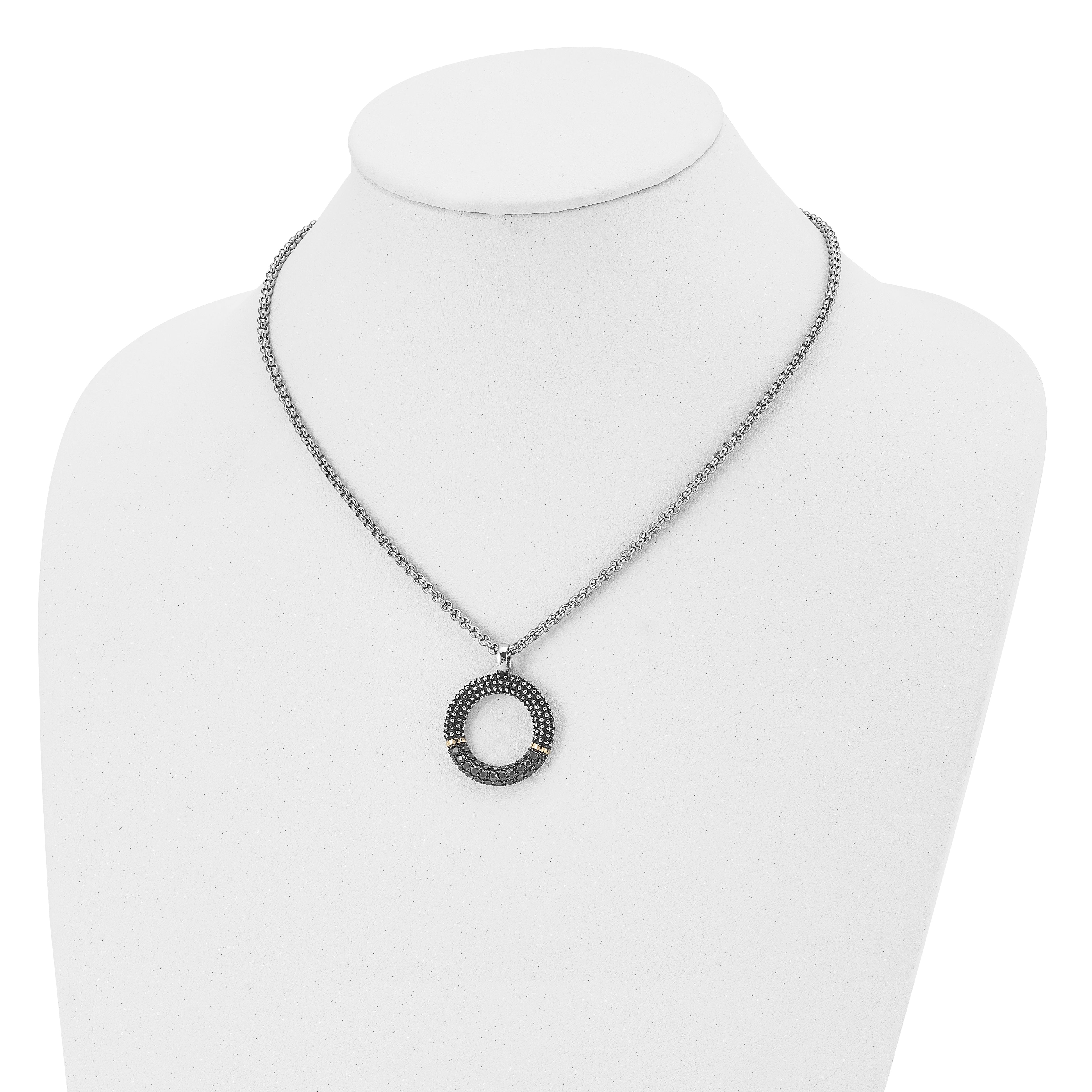 Antiqued Black CZ Necklace in Stainless Steel with Gold-Tone Accent