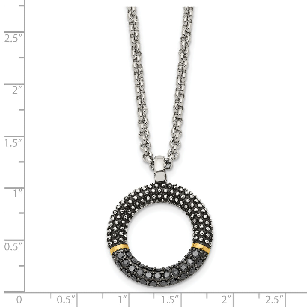 Antiqued Black CZ Necklace in Stainless Steel with Gold-Tone Accent