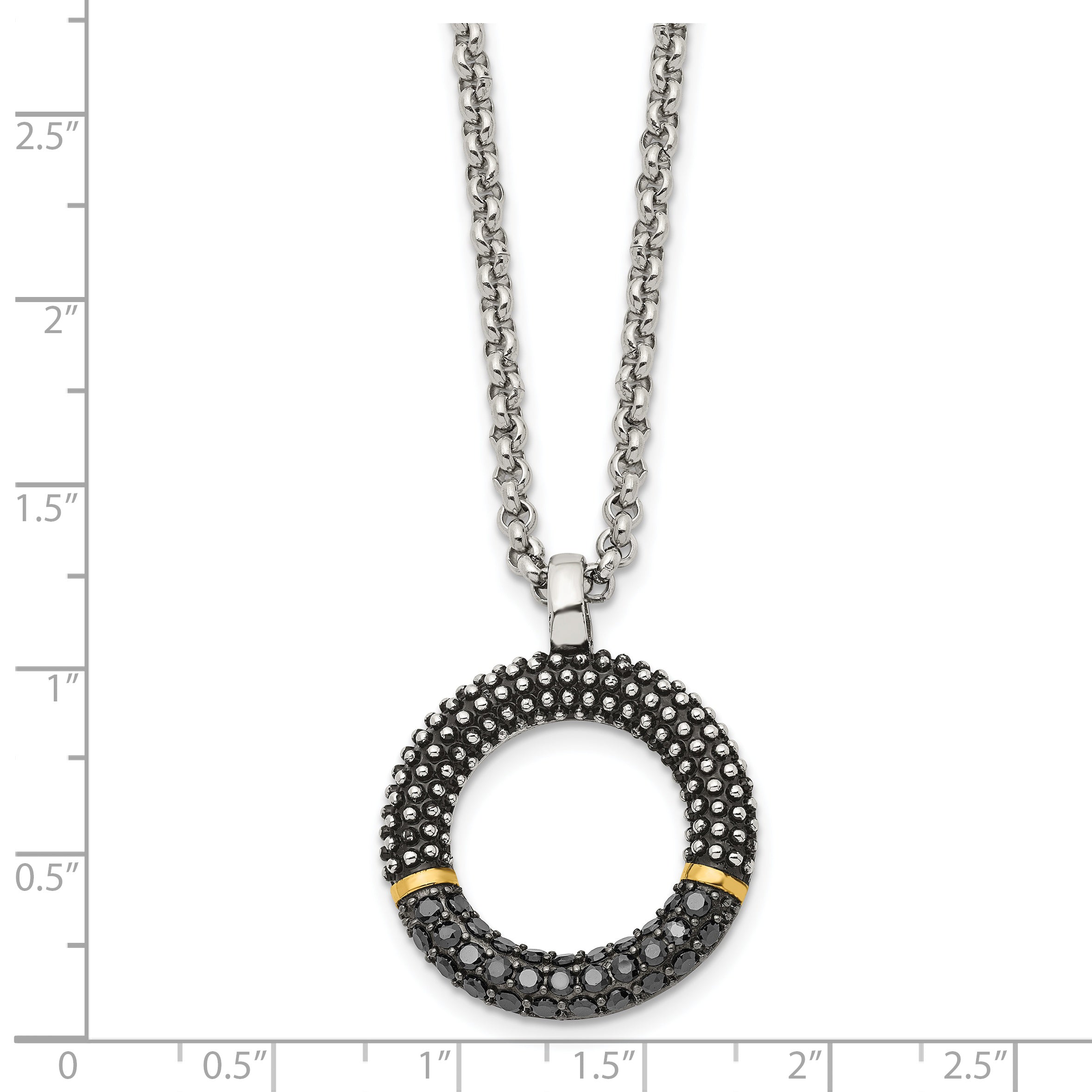 Antiqued Black CZ Necklace in Stainless Steel with Gold-Tone Accent