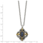 Antiqued Blue Glass Necklace in Stainless Steel with Gold Tone