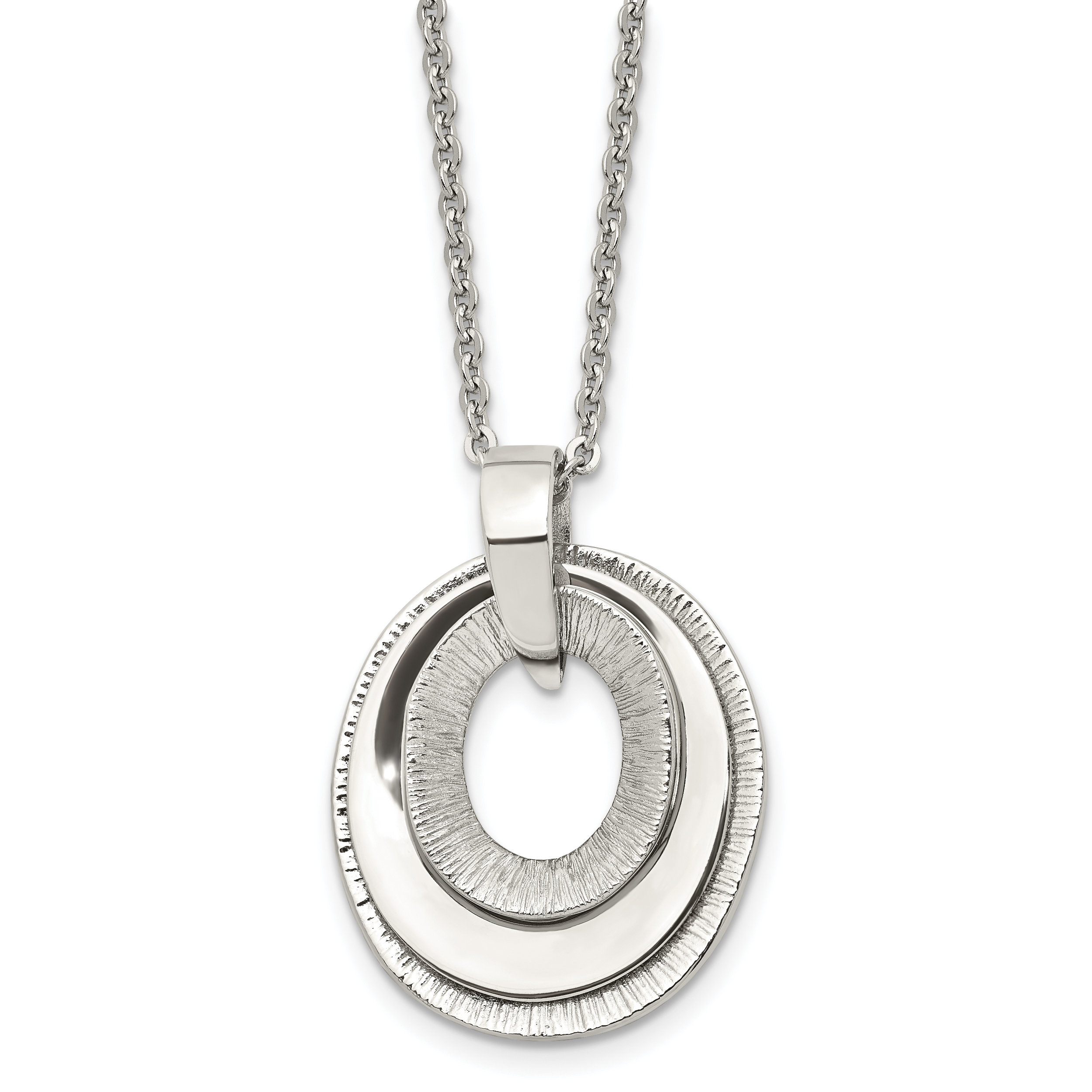 Stainless Steel Polished & Textured Three Piece Moveable Ovals Necklace Main image