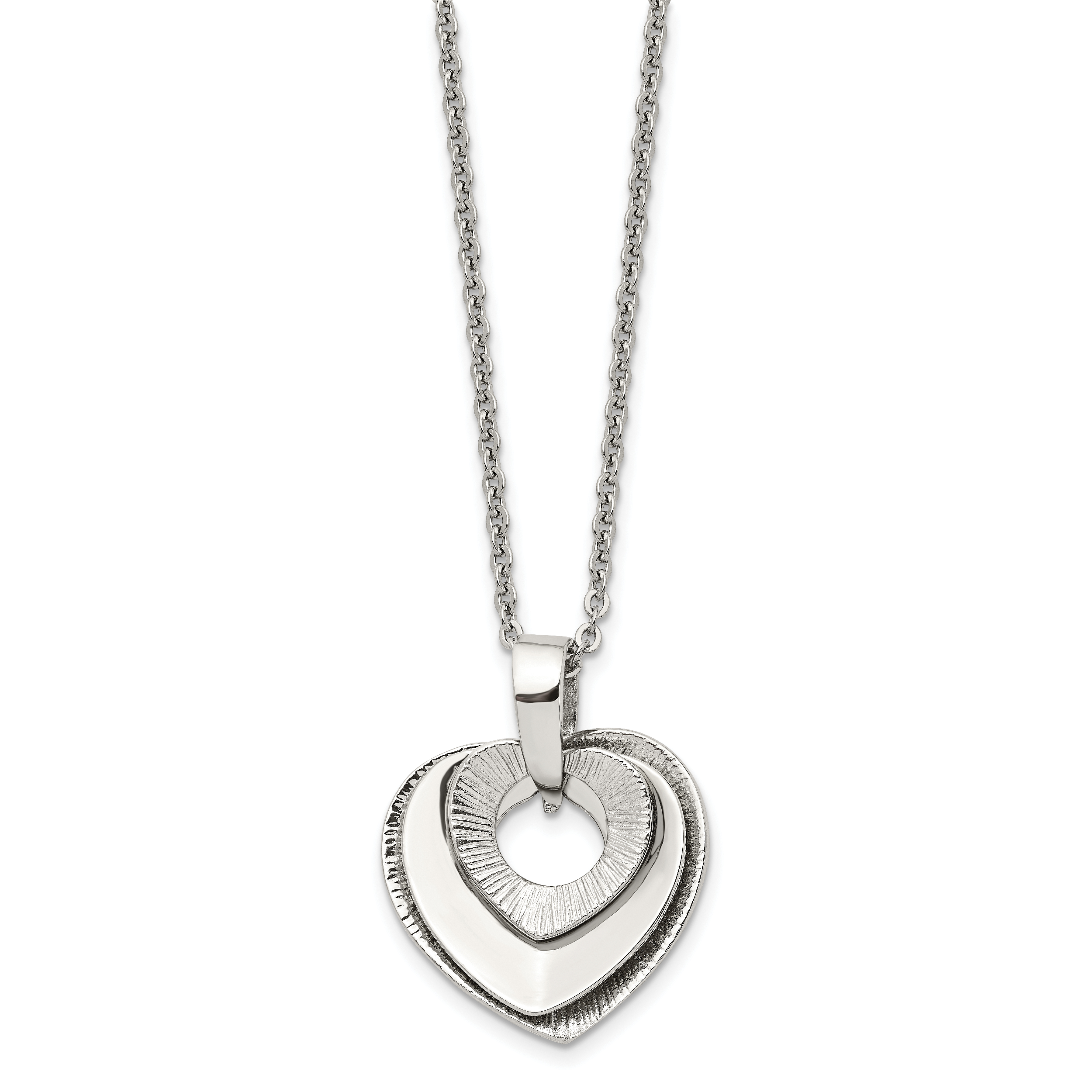 Three-Piece Moveable Heart Pendant Necklace in Stainless Steel