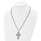 Chisel Stainless Steel Brushed and Polished Black IP-plated Edges with CZ Cross Pendant on a 22 inch Curb Chain Necklace