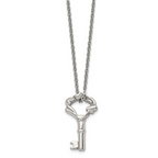 Polished Fancy Key Necklace in Stainless Steel, 18in