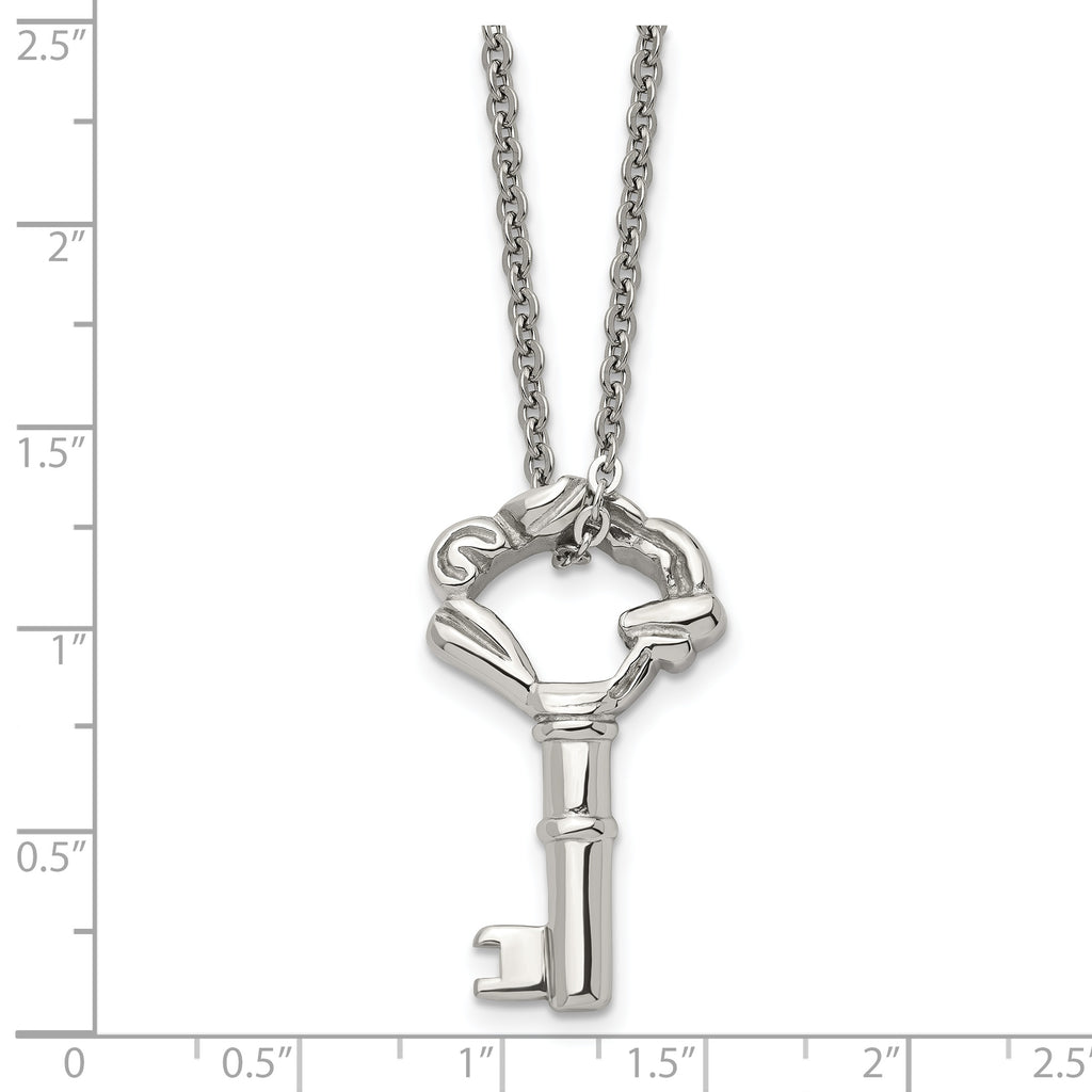 Polished Fancy Key Necklace in Stainless Steel, 18in