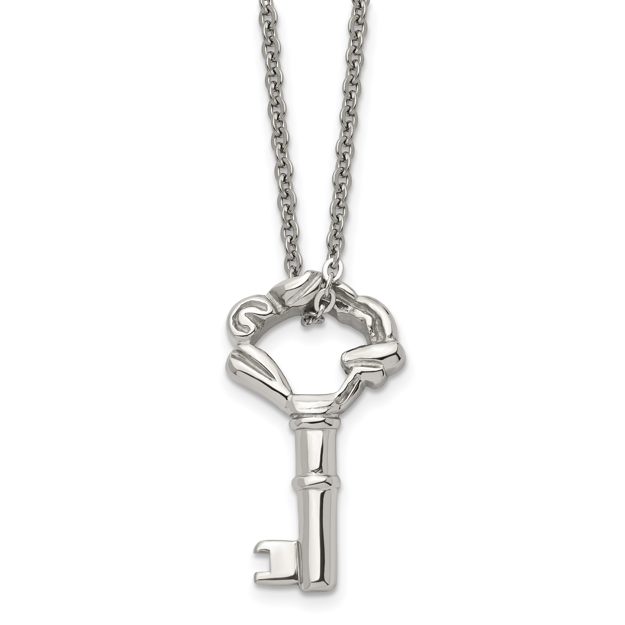 Stainless Steel Polished Fancy Key 18in Necklace Main image