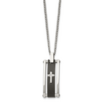 Chisel Stainless Steel Polished Black IP-plated with CZ Cross Pendant on a 22 inch Curb Chain Necklace