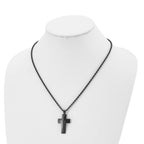 Chisel Stainless Steel Brushed Black IP-plated Cross Pendant on a 20 inch Rope Chain Necklace