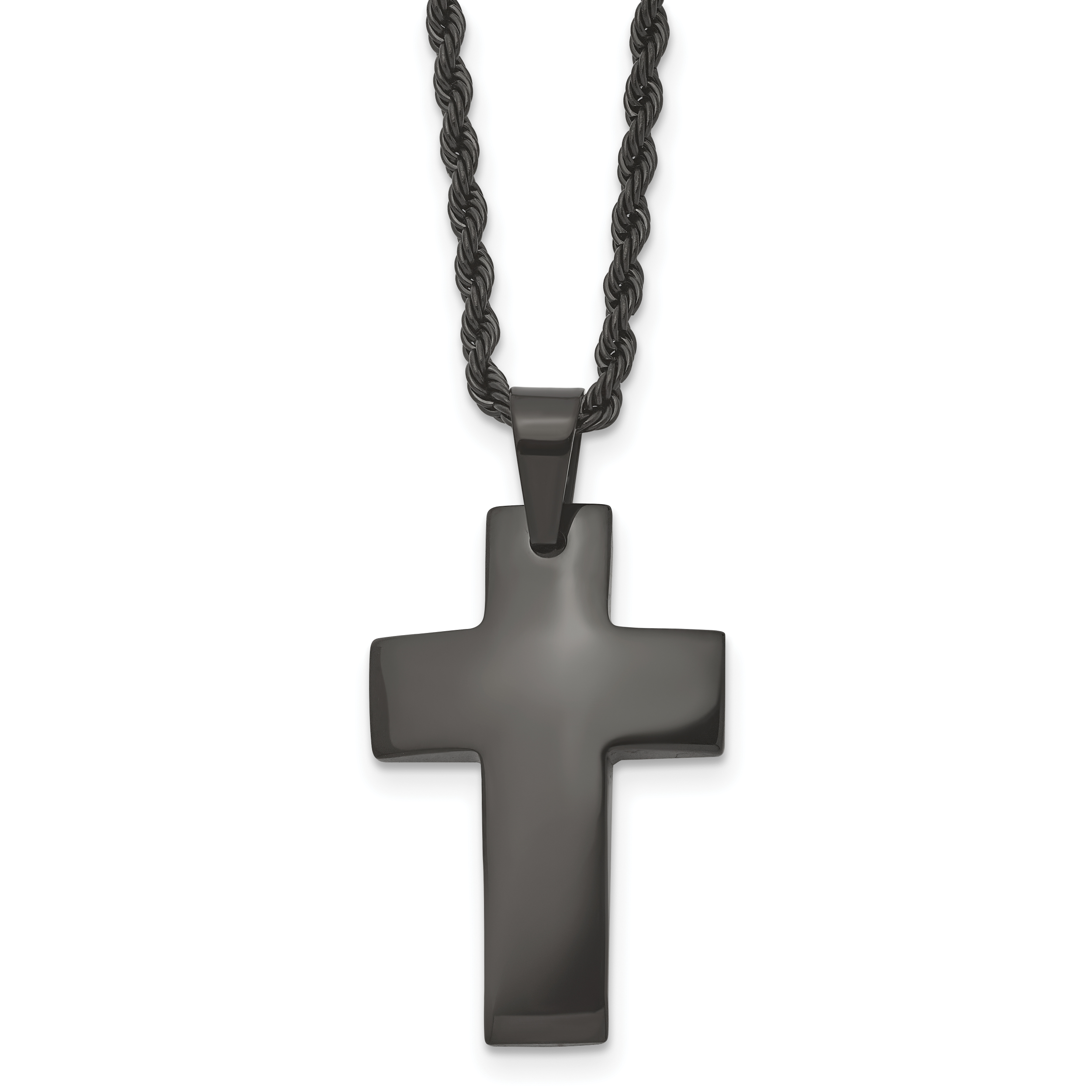 Chisel Stainless Steel Brushed Black IP-plated Cross Pendant on a 20 inch Rope Chain Necklace Main image
