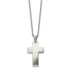 Chisel Stainless Steel Brushed Cross Pendant on a 20 inch Cable Chain Necklace