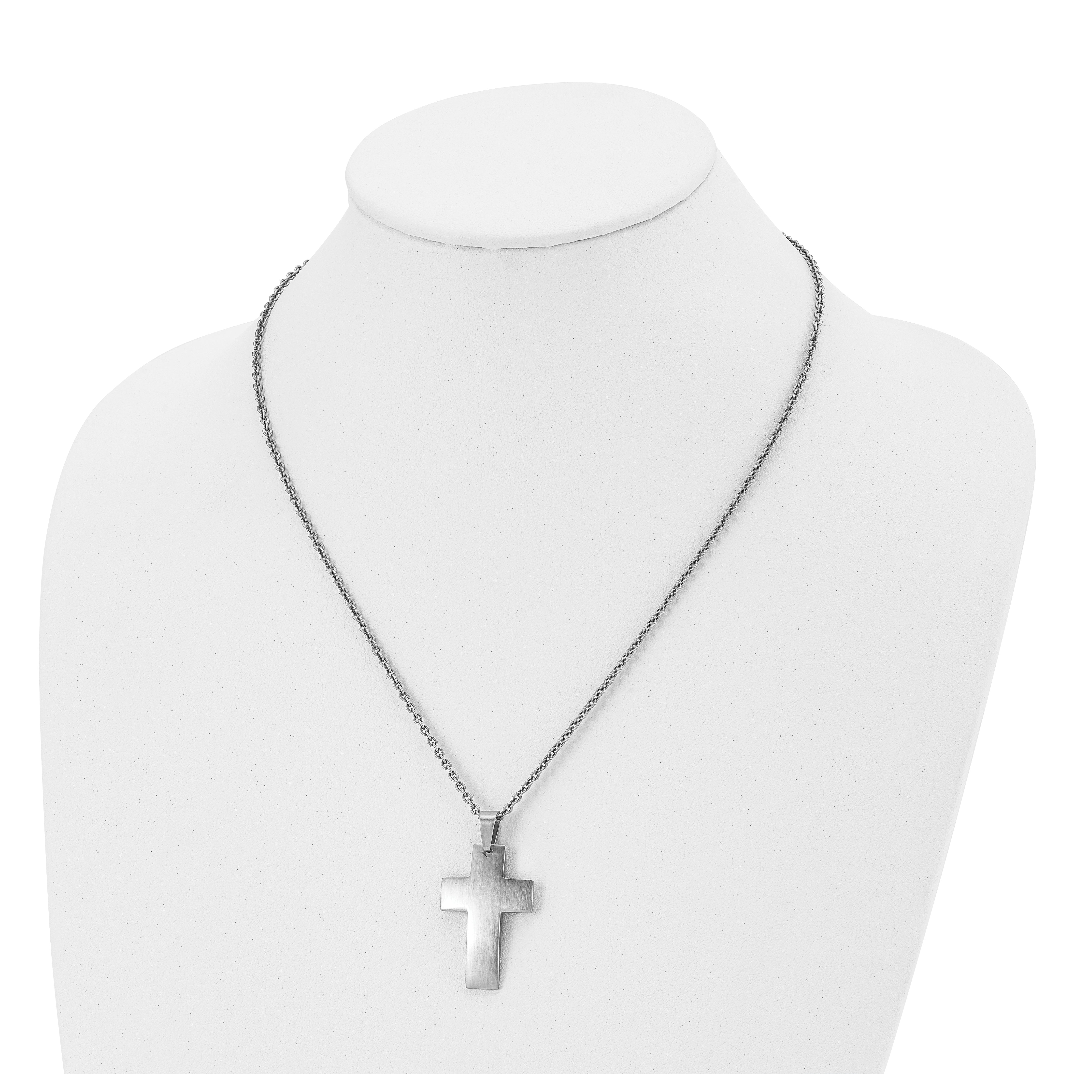 Chisel Stainless Steel Brushed Cross Pendant on a 20 inch Cable Chain Necklace