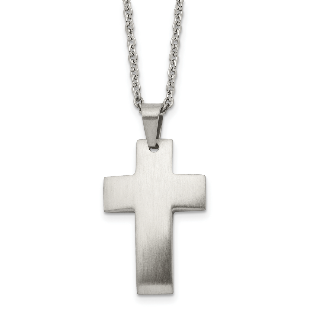 Chisel Stainless Steel Brushed Cross Pendant on a 20 inch Cable Chain Necklace