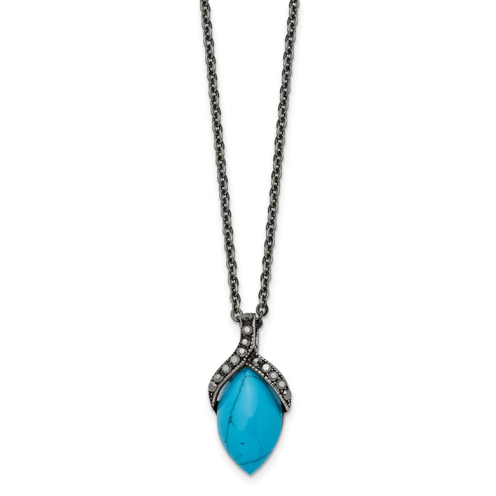 Simulated Turquoise & Marcasite Necklace in Stainless Steel