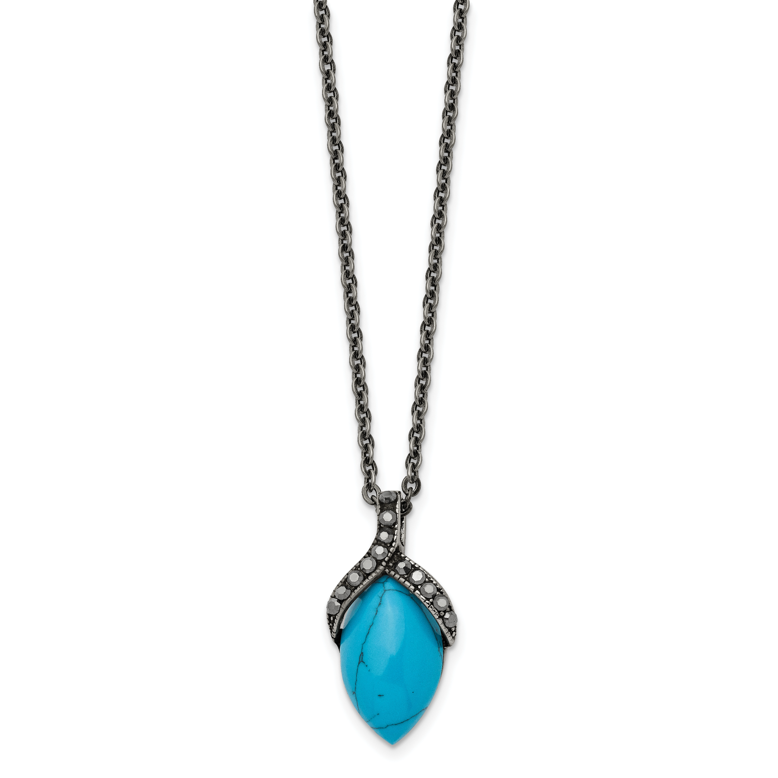 Simulated Turquoise & Marcasite Necklace in Stainless Steel
