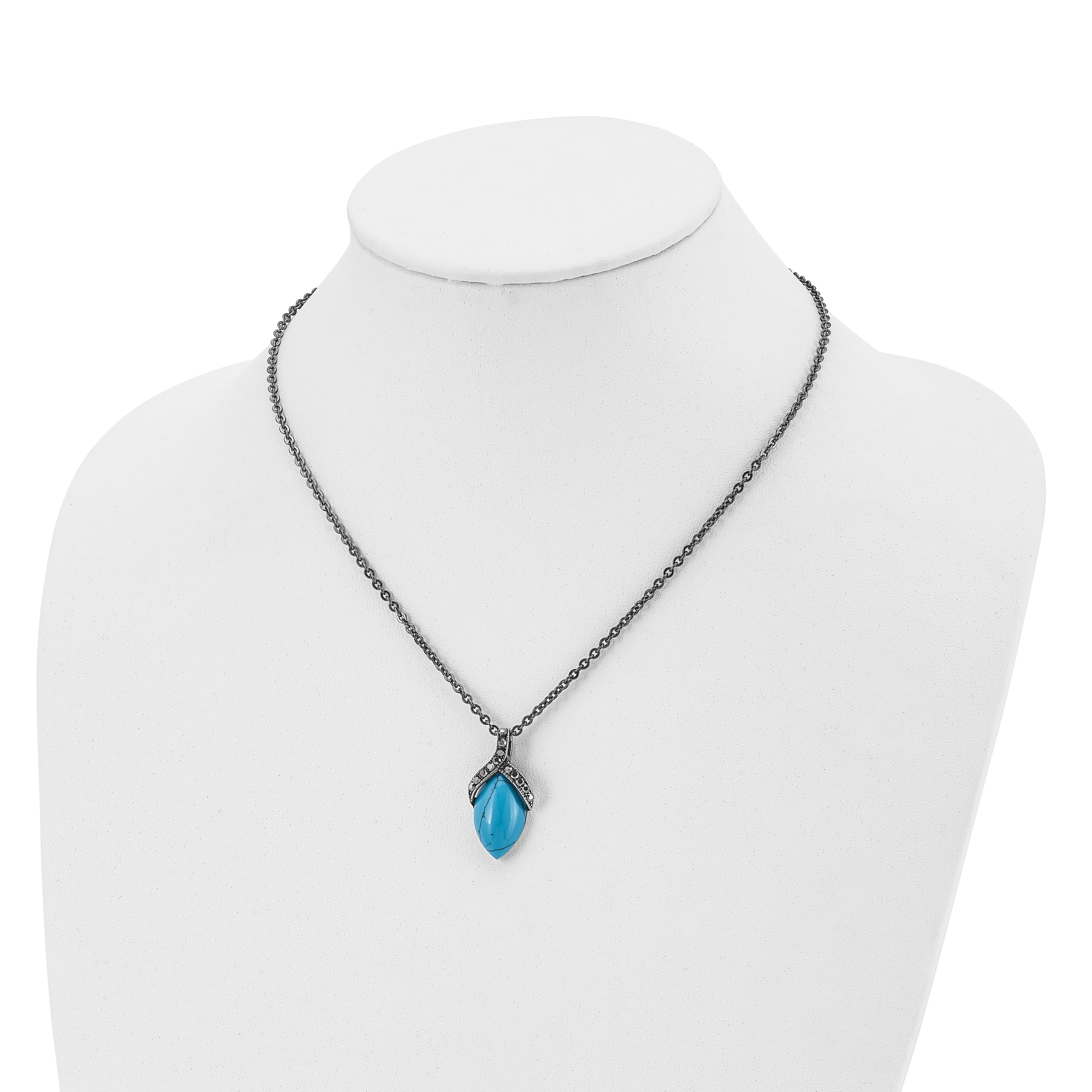 Simulated Turquoise & Marcasite Necklace in Stainless Steel