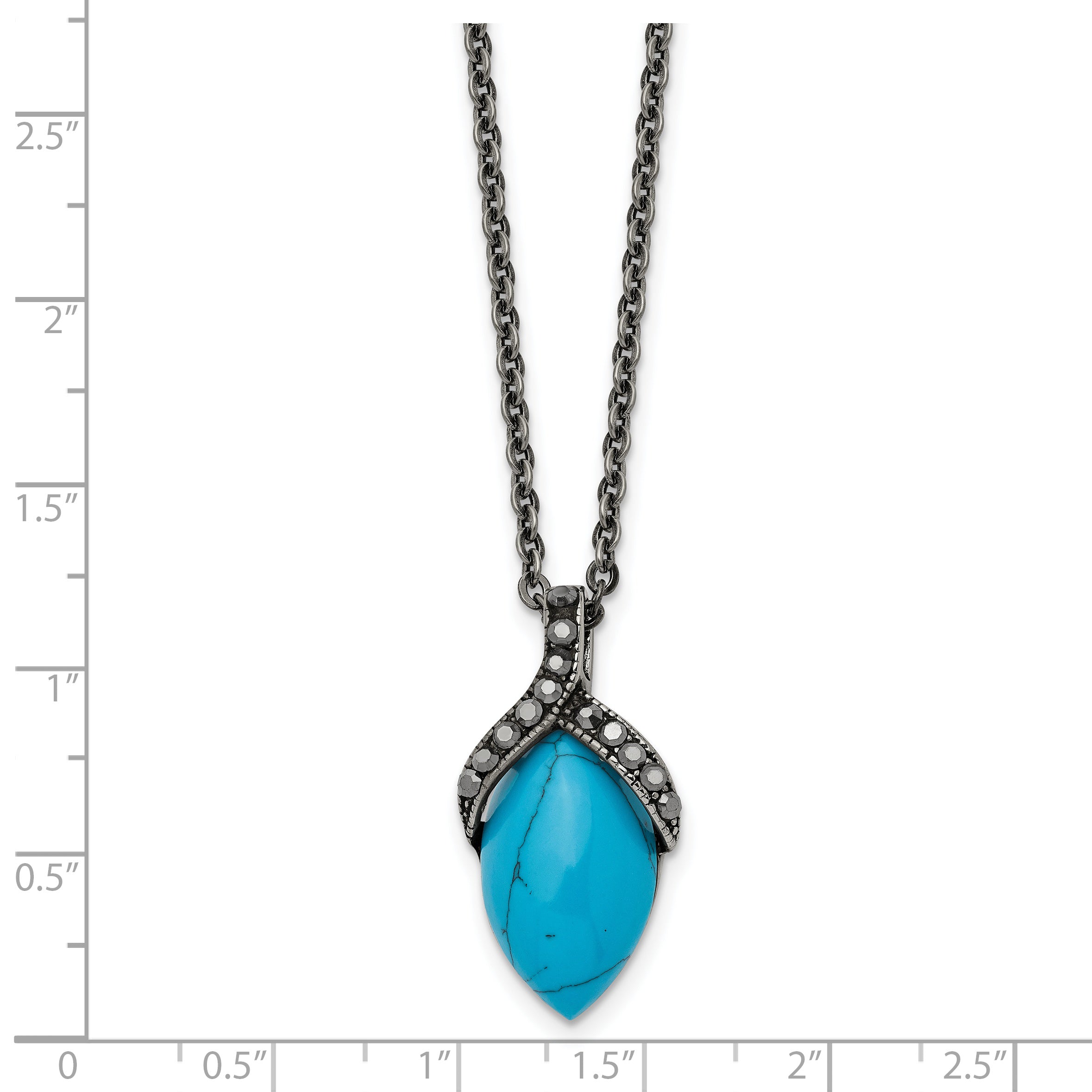 Stainless Steel Antiqued Simulated Turquoise Marcasite 18in Necklace