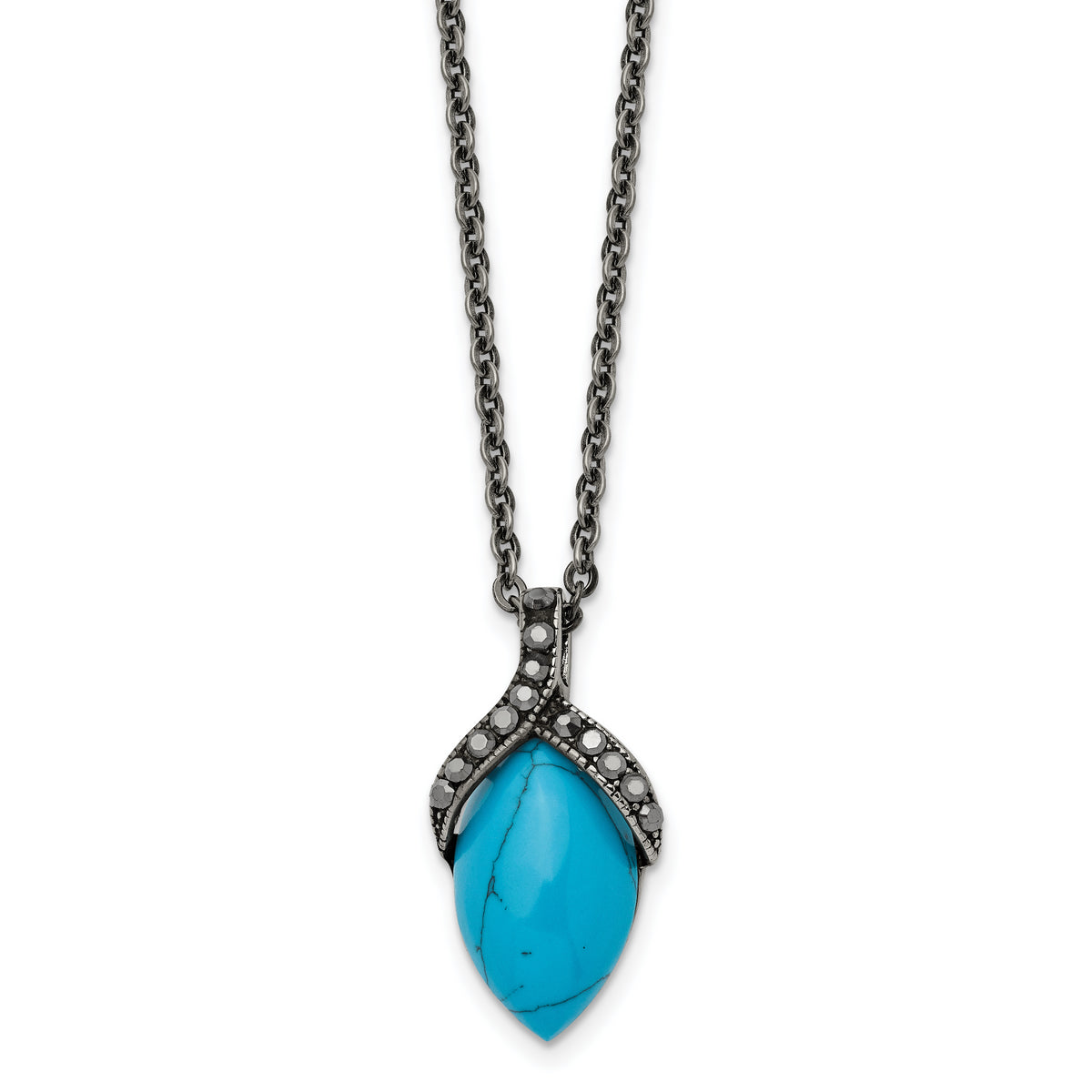 Stainless Steel Antiqued Simulated Turquoise Marcasite 18in Necklace