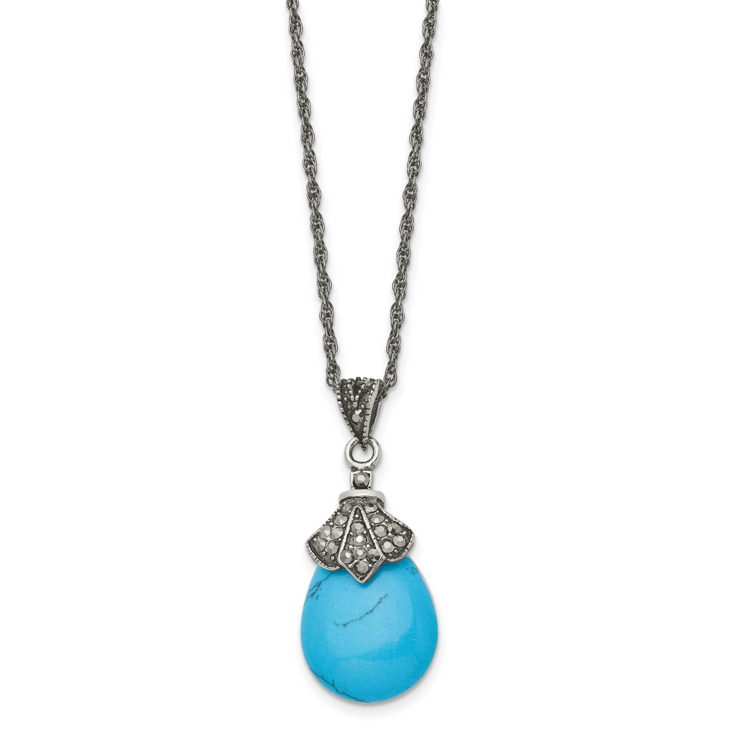 Simulated Turquoise & Marcasite Necklace in Stainless Steel