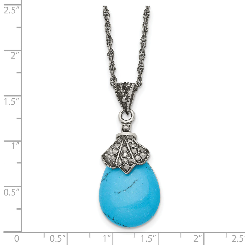Simulated Turquoise & Marcasite Necklace in Stainless Steel