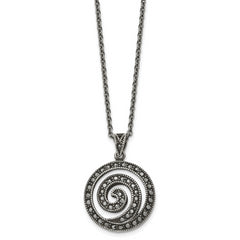 Chisel Stainless Steel Antiqued and Polished Marcasite Swirl Pendant on an 18 inch Cable Chain Necklace