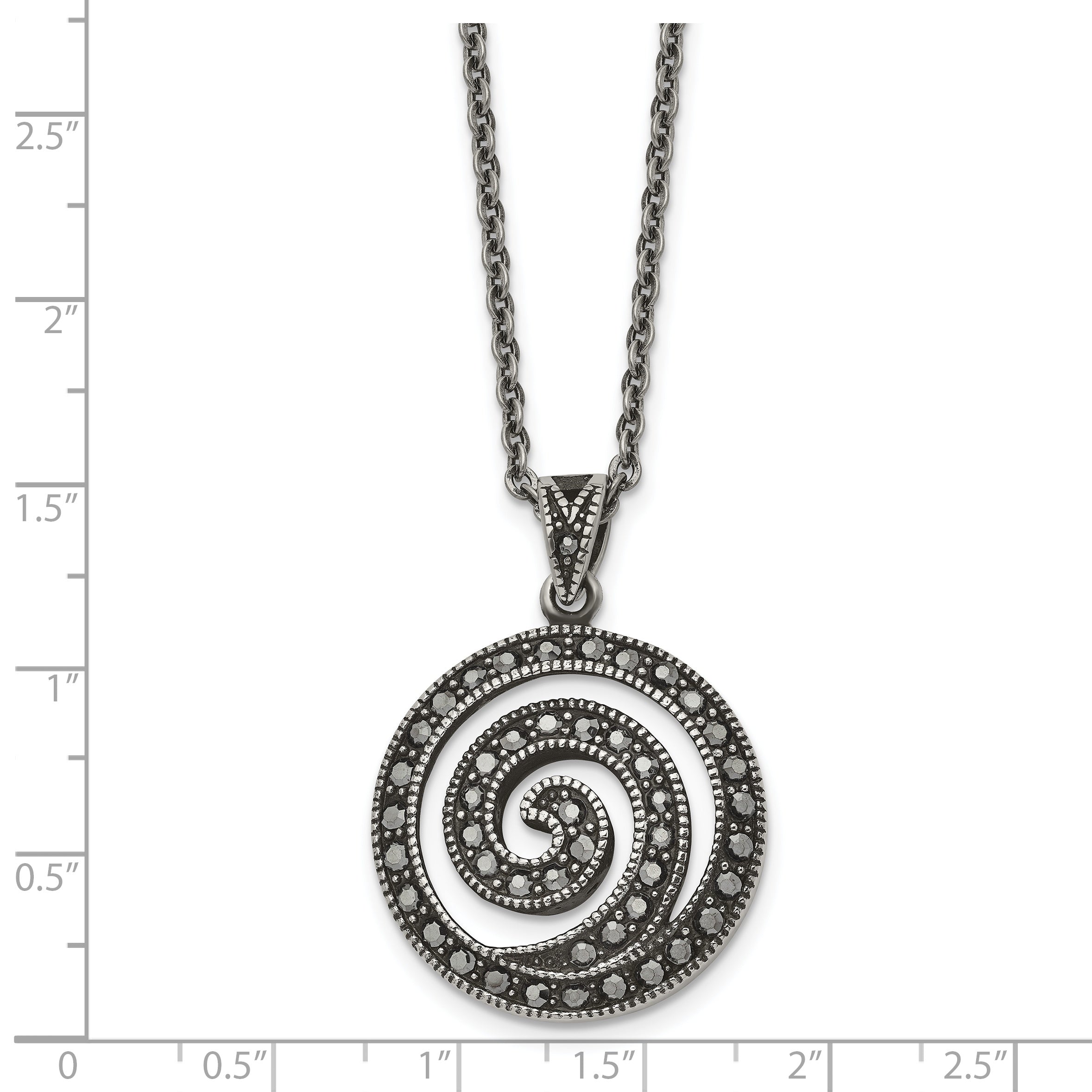 Chisel Stainless Steel Antiqued and Polished Marcasite Swirl Pendant on an 18 inch Cable Chain Necklace