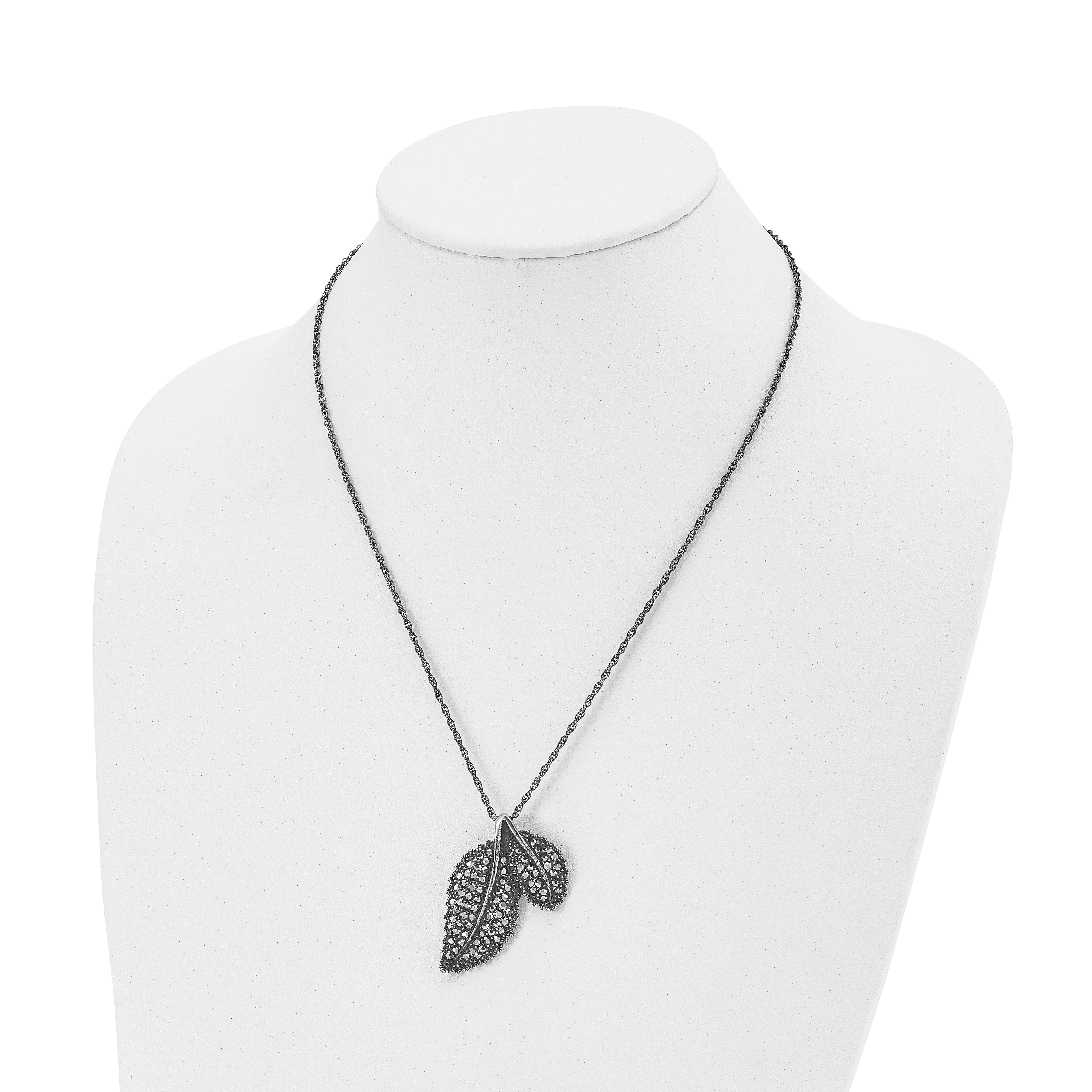 Marcasite Leaf Necklace in Stainless Steel