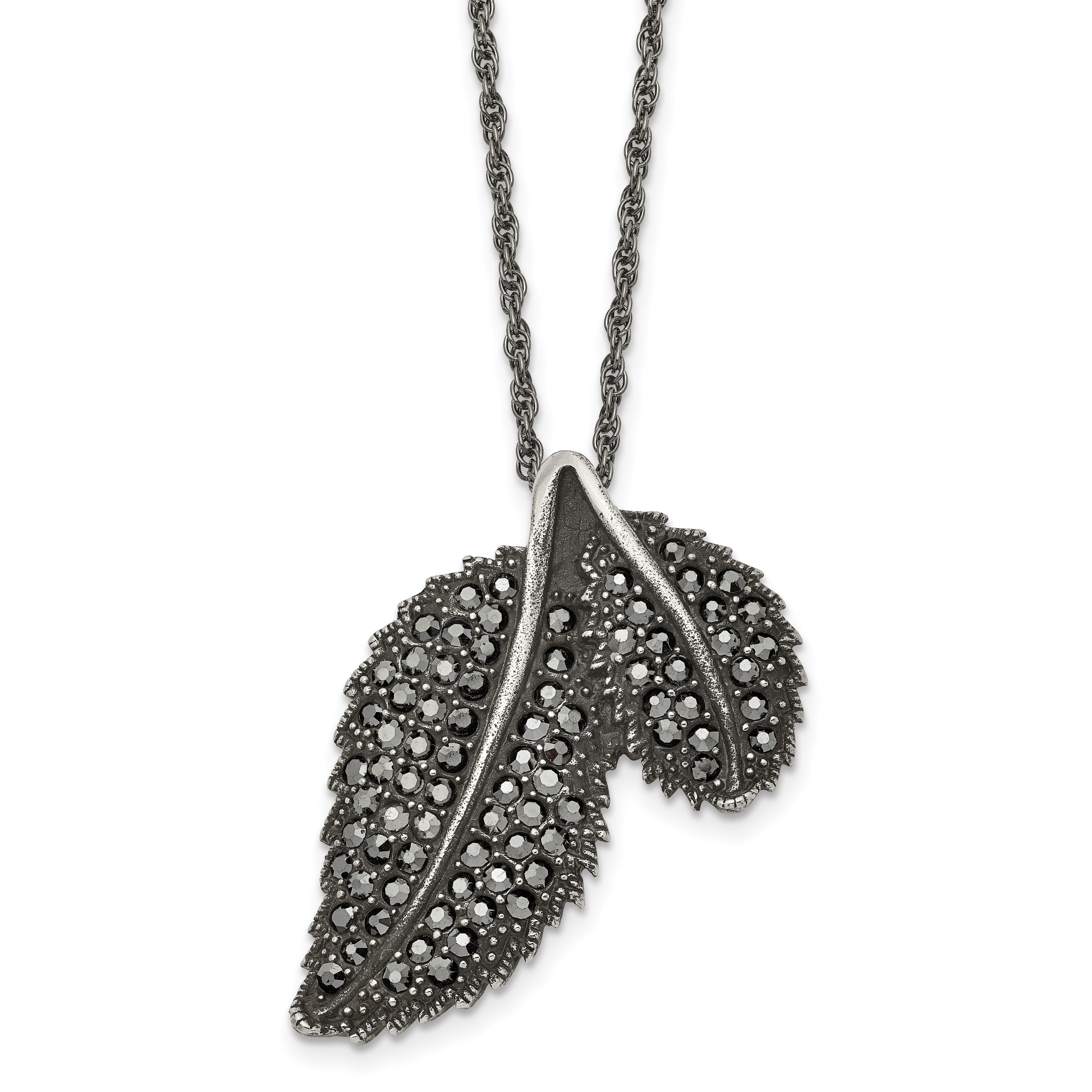 Stainless Steel Antiqued and Polished w/Marcasite Leaf 20in Necklace Main image