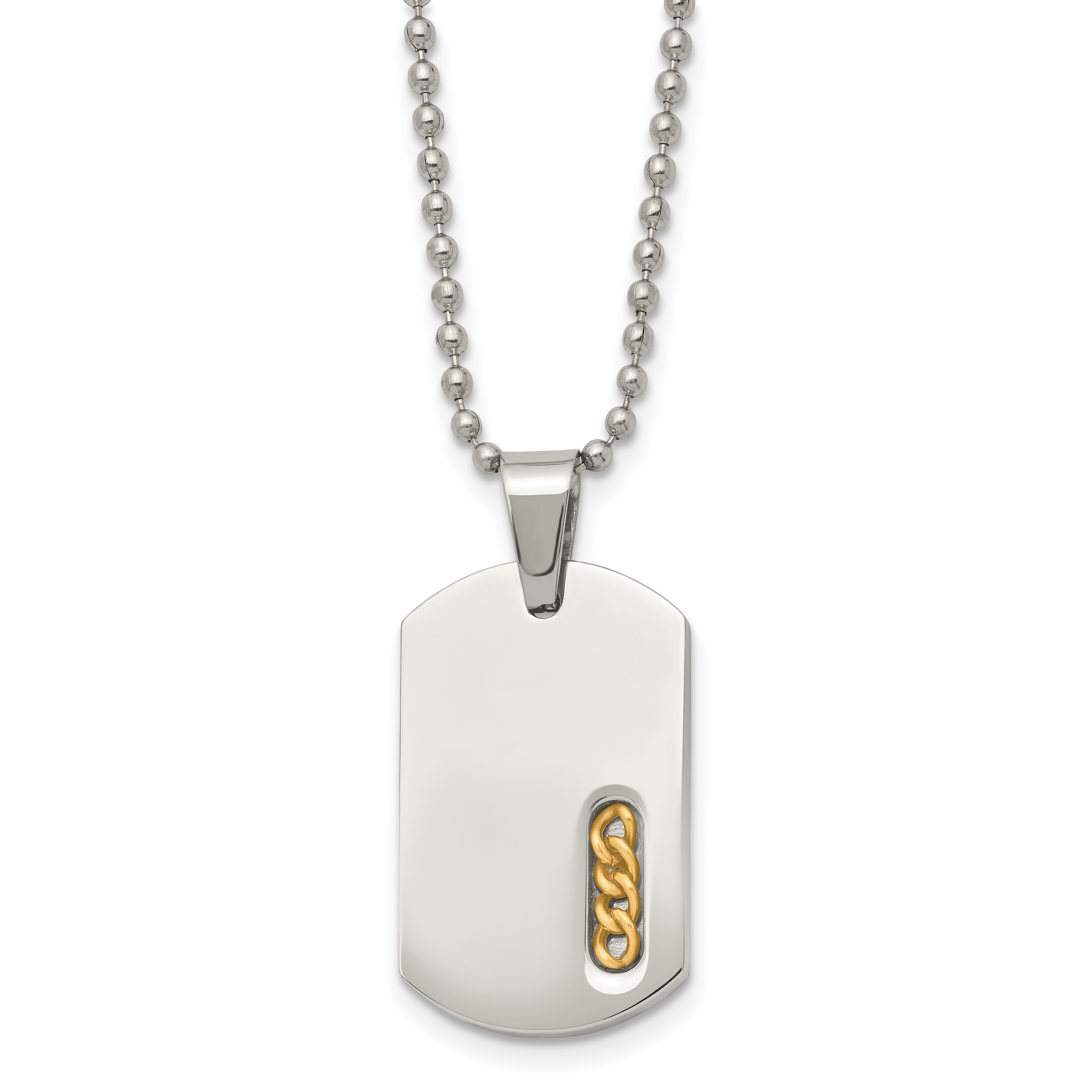 Chisel Stainless Steel Polished Yellow IP-plated Dog Tag on a 22 inch Ball Chain Necklace Main image