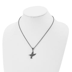 Chisel Stainless Steel Antiqued and Polished with Marcasite Hummingbird Pendant on an 18 inch Singapore Chain Necklace