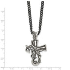 Chisel Stainless Steel Antiqued and Polished Fancy Cross Pendnat on a 20 inch Curb Chain Necklace