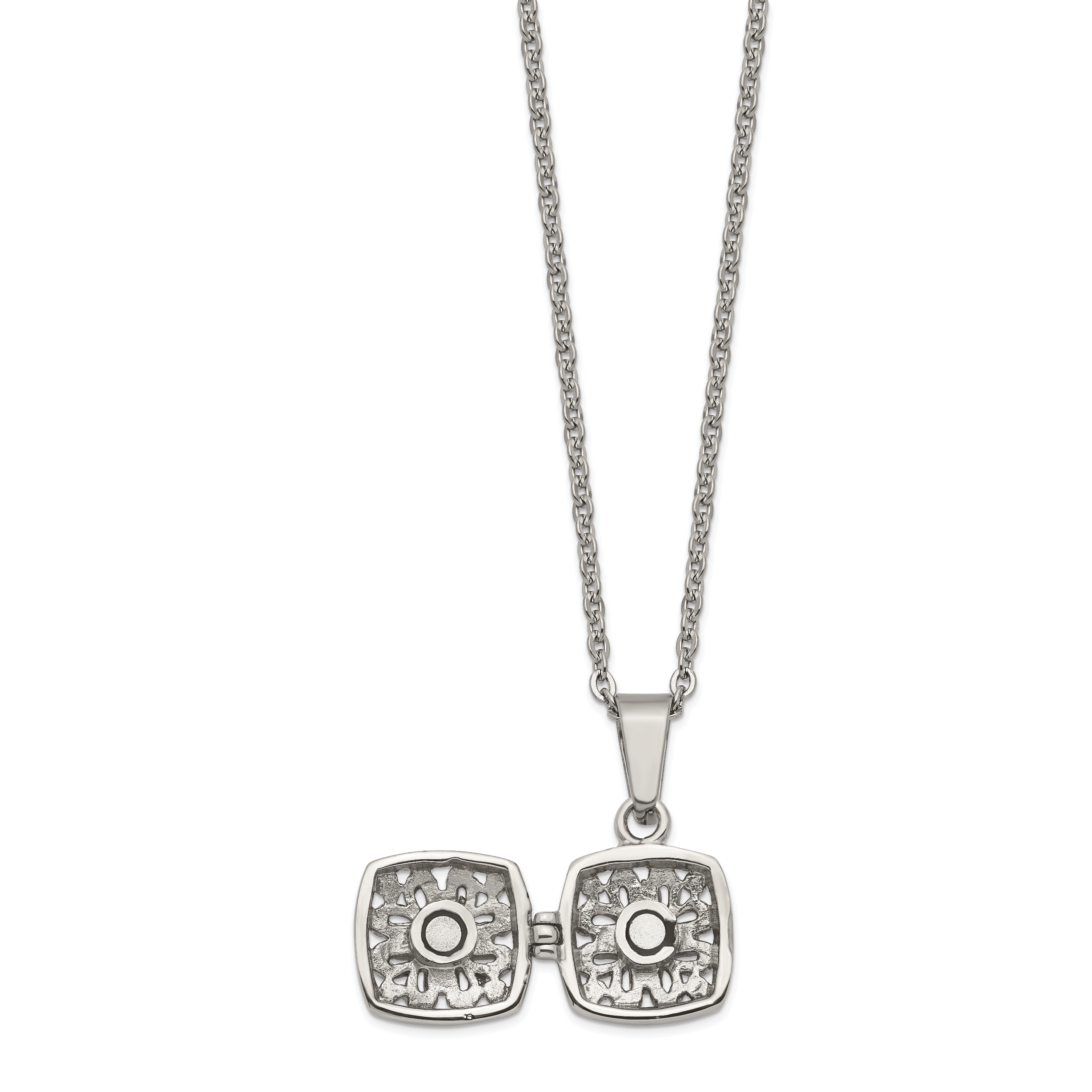 Magnetic Prayer Box Necklace in Stainless Steel, 18"