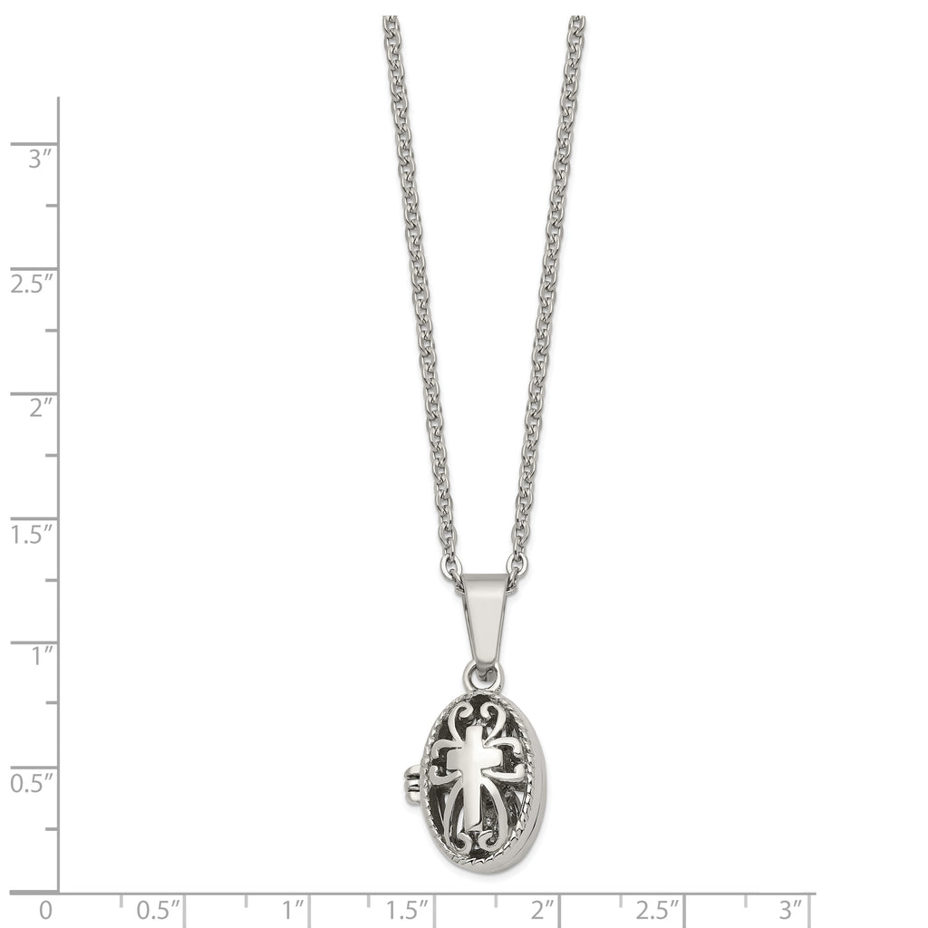 Oval Prayer Box Pendant Necklace in Stainless Steel, 18"