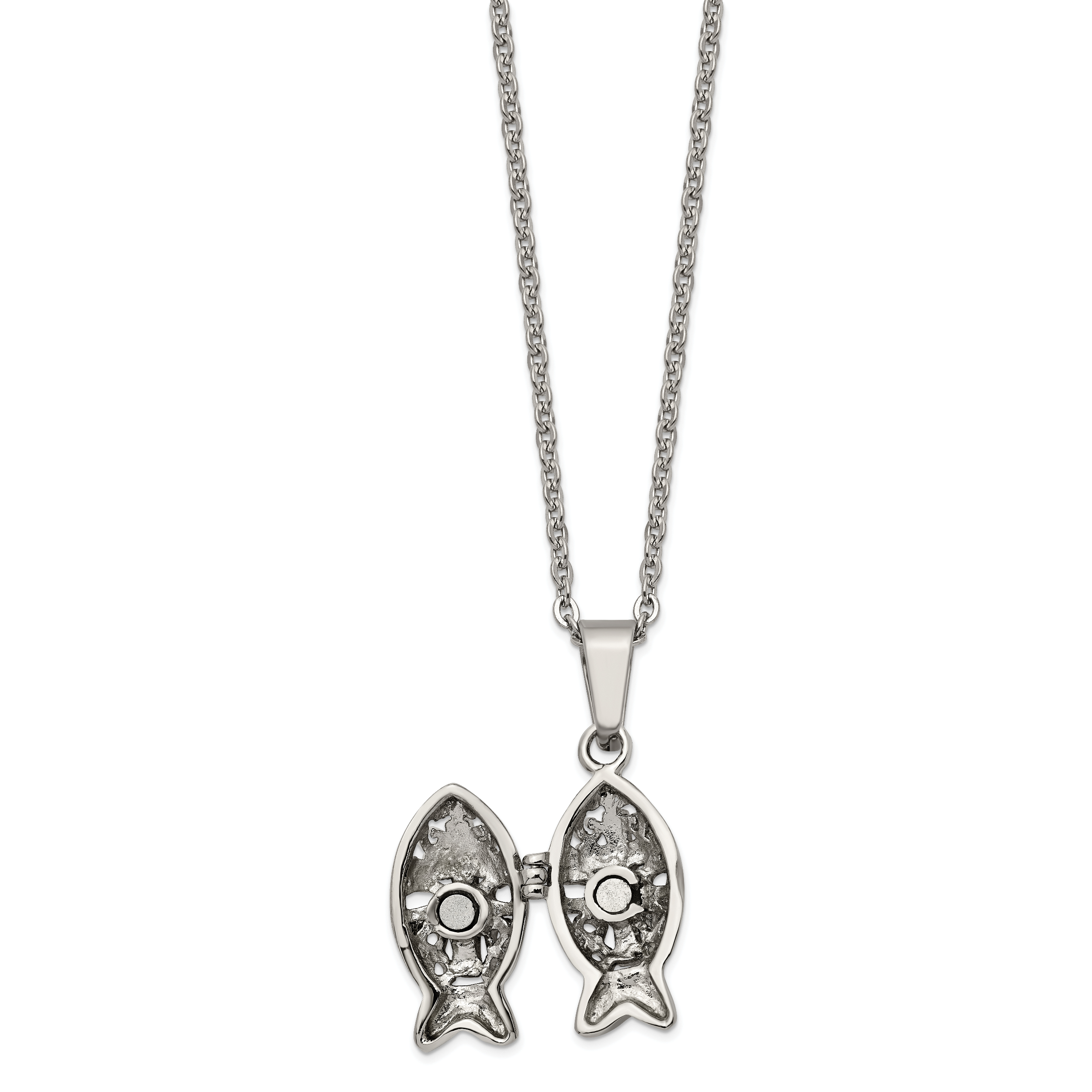 Fish Prayer Box Necklace in Stainless Steel, 18 inch