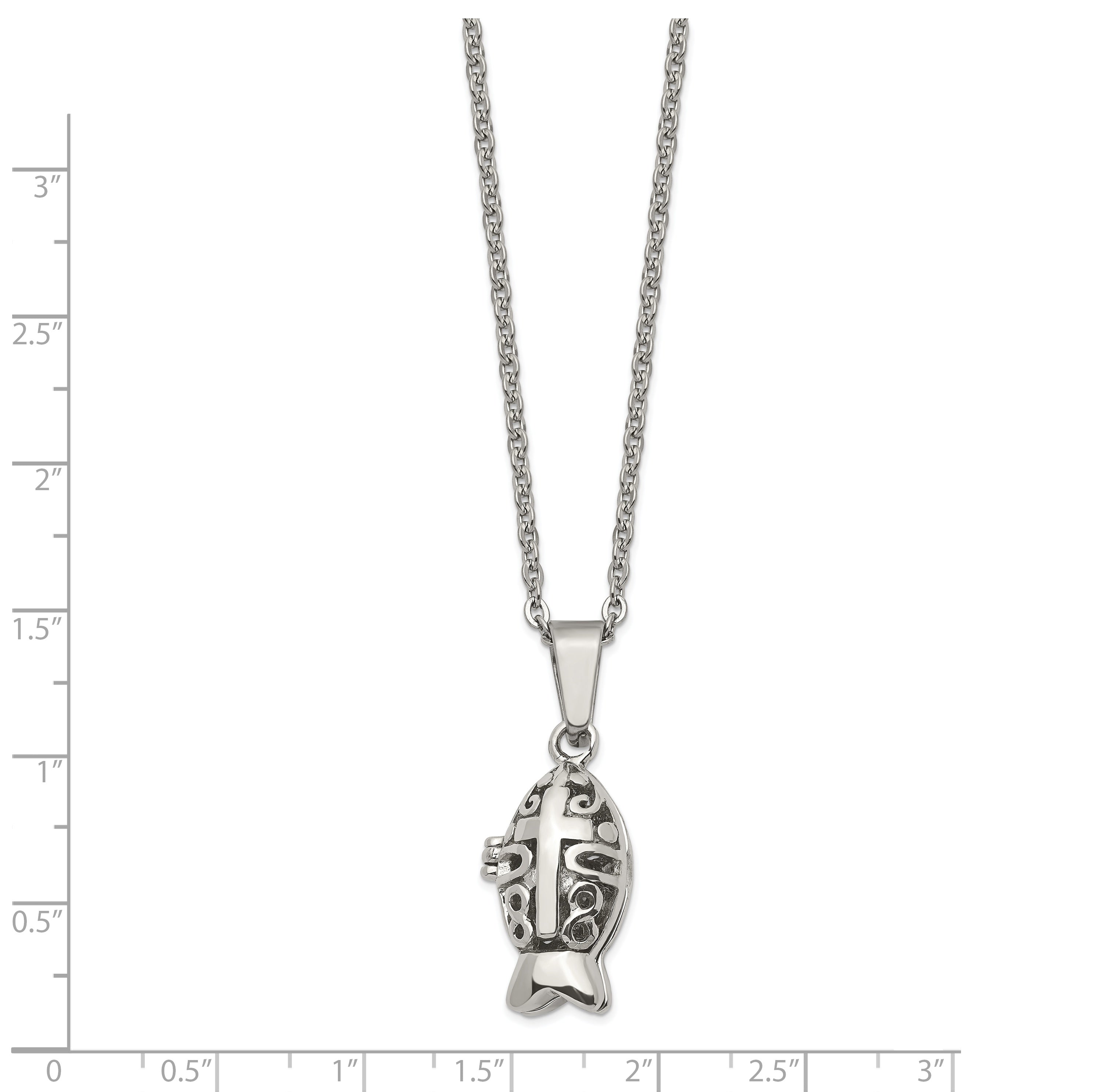 Fish Prayer Box Necklace in Stainless Steel, 18 inch