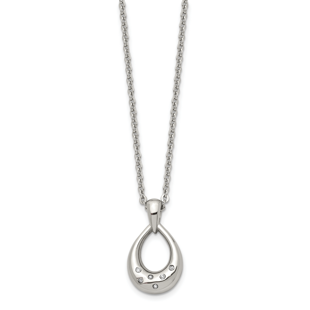 CZ Teardrop Necklace in Stainless Steel