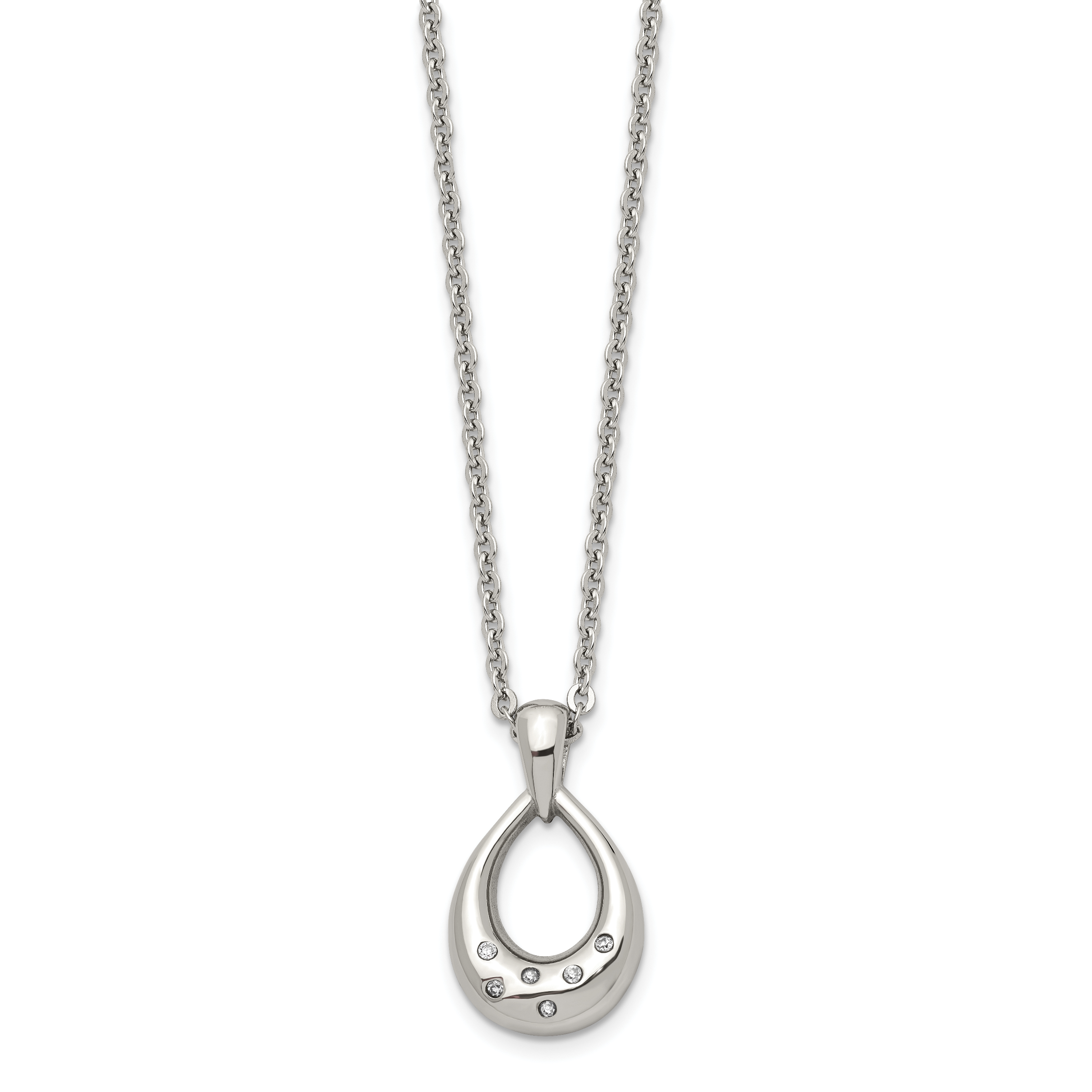 CZ Teardrop Necklace in Stainless Steel