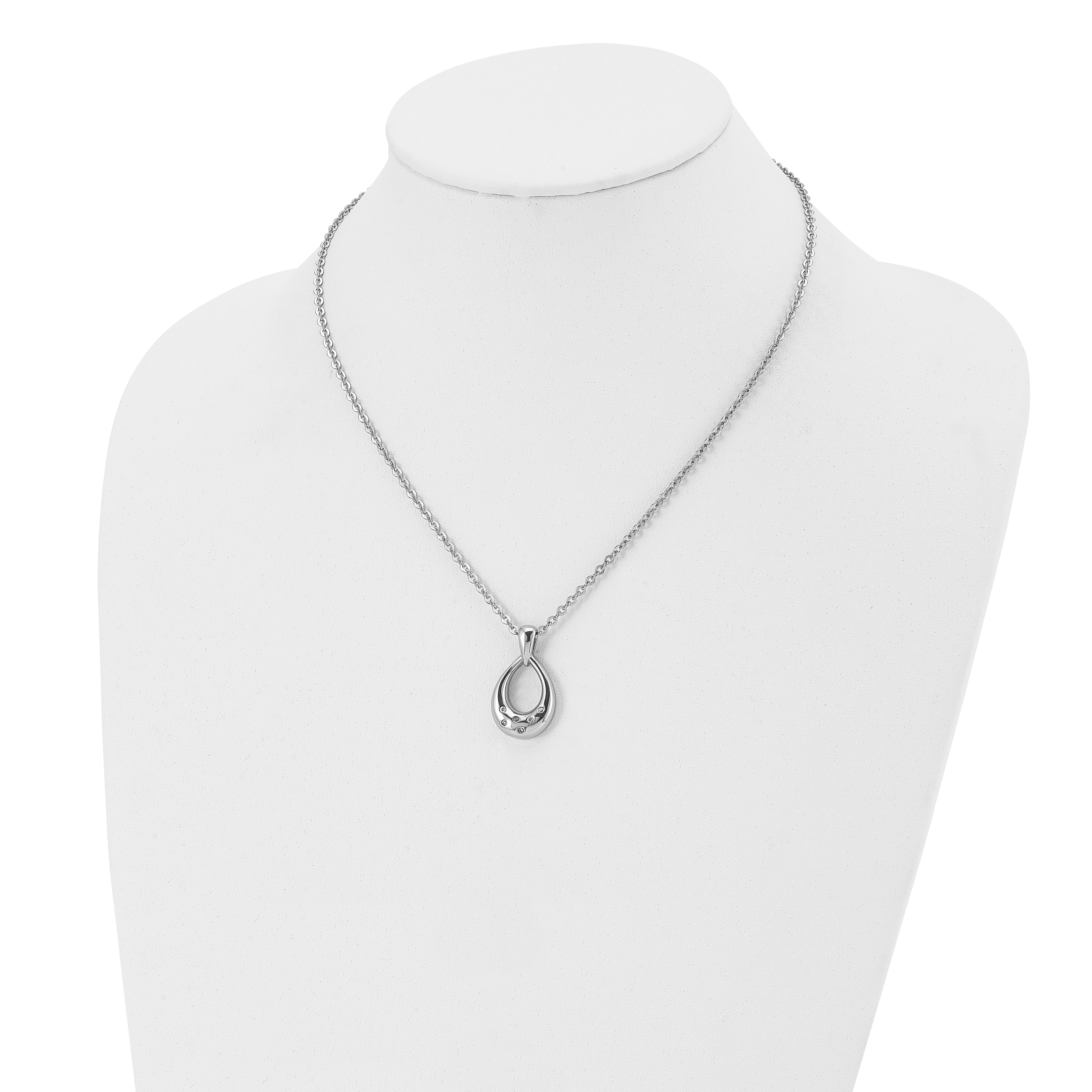 CZ Teardrop Necklace in Stainless Steel